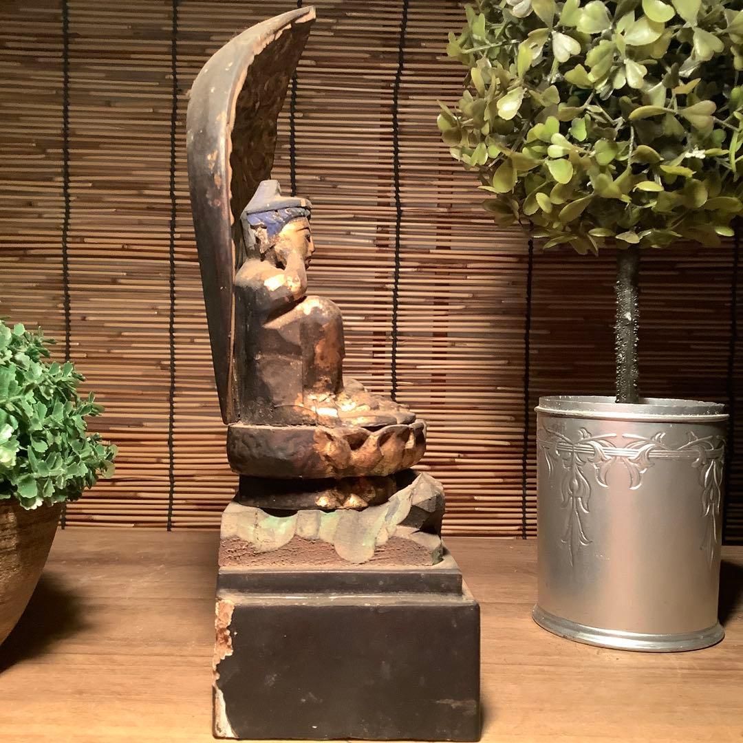 江戸初期・救世菩薩「如意輪観世音菩薩」七観音一尊・如意宝珠・金彩木彫