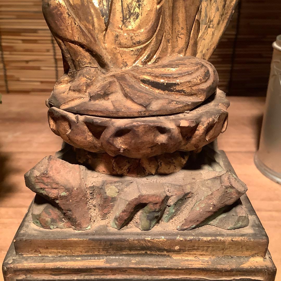 江戸初期・救世菩薩「如意輪観世音菩薩」七観音一尊・如意宝珠・金彩木彫