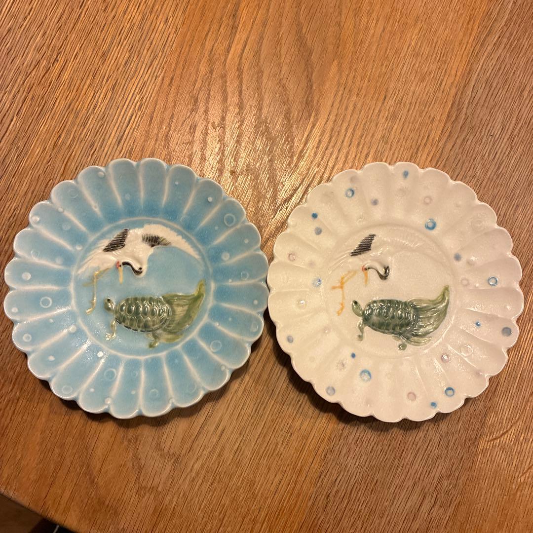 うつわやみたす　亀鶴小皿　2枚セット　バラ売り可