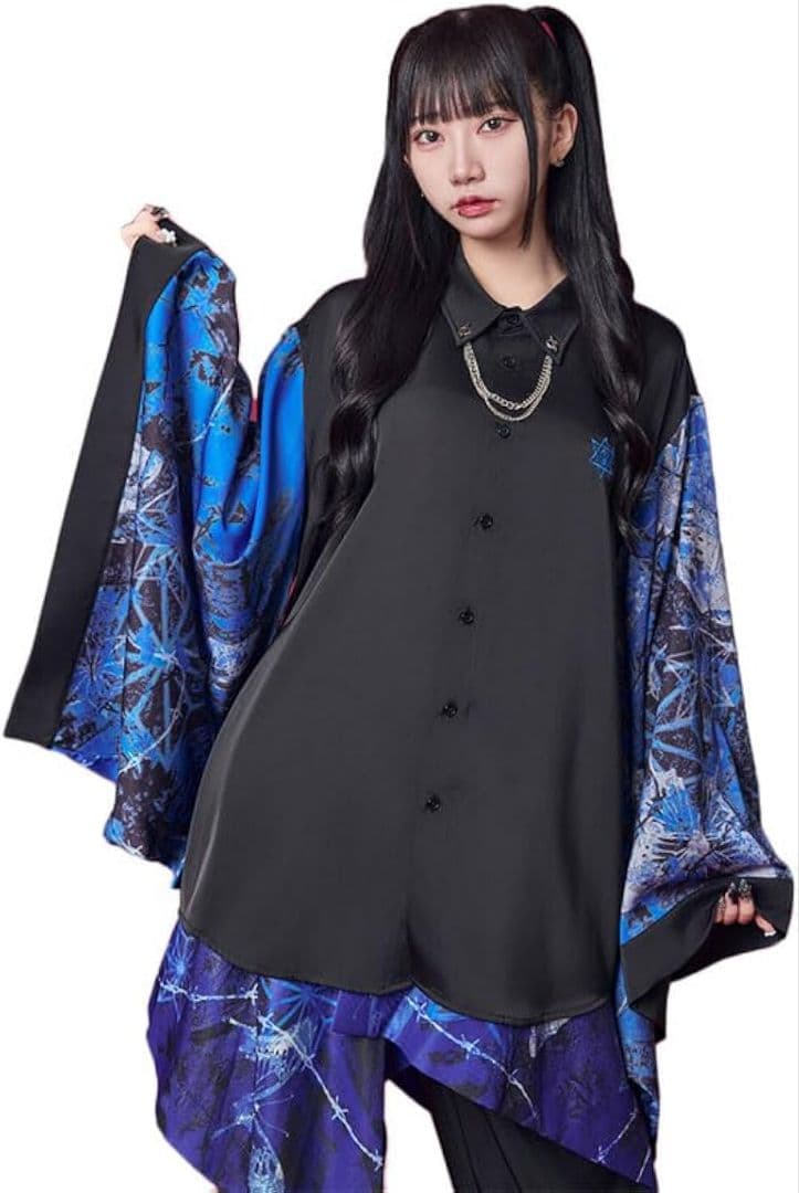 サイコネーション 蝶振袖 和洋折衷シャツ 46 黒 青 地雷 サブカル