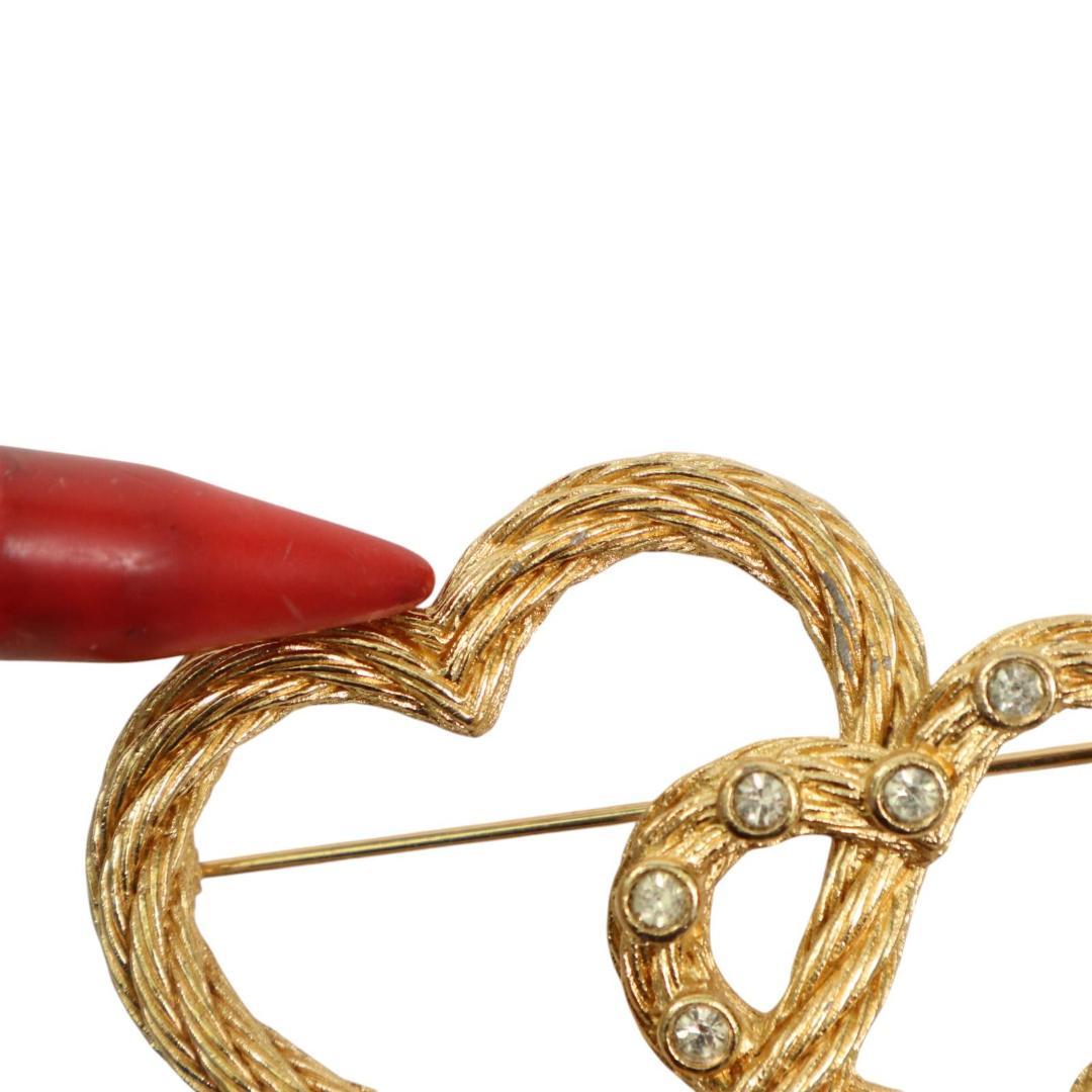 クリスチャンディオール　ダブルハート　ブローチ ゴールド　ラインストーン