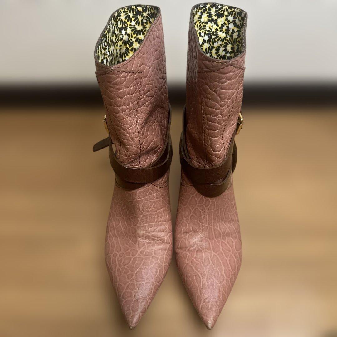 た*き様 LOUIS VUITTON ピンク レザー ブーティ　ヒール　37