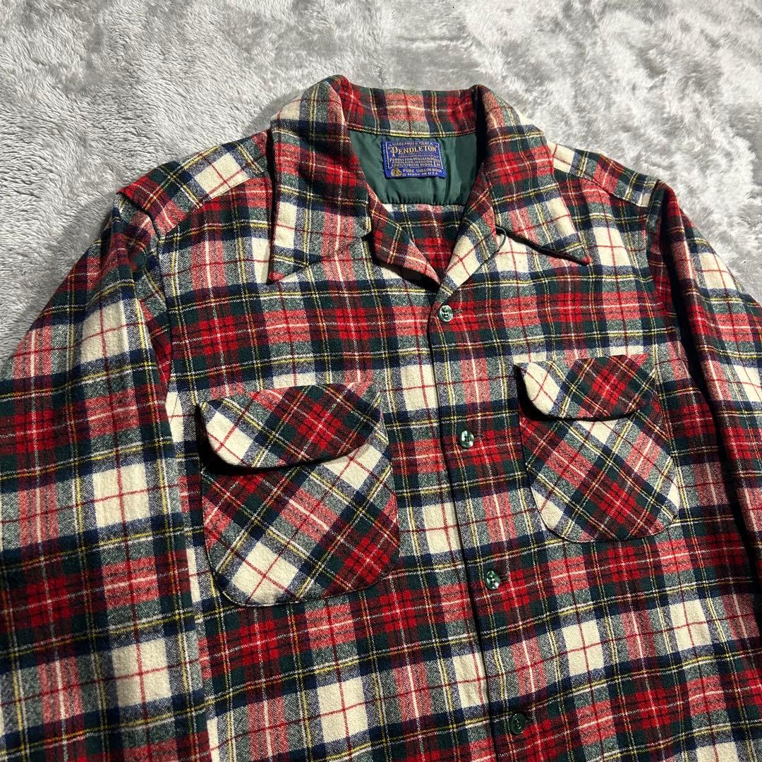 古*J様 70s USA製 vintage ウールチェックボードシャツ 開襟 フ