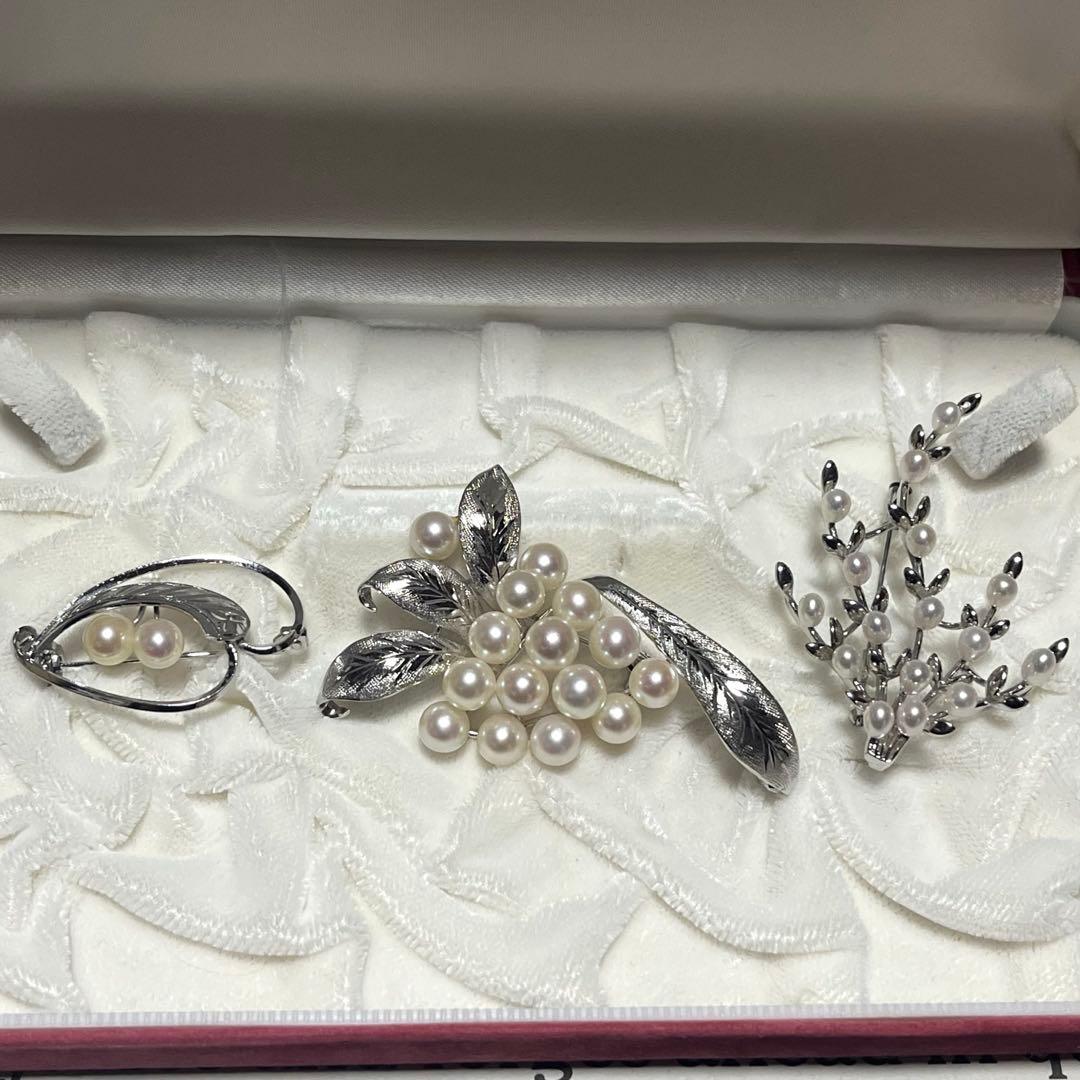あこや真珠　ブローチ　3点セット　アコヤ真珠　本真珠　淡水パール