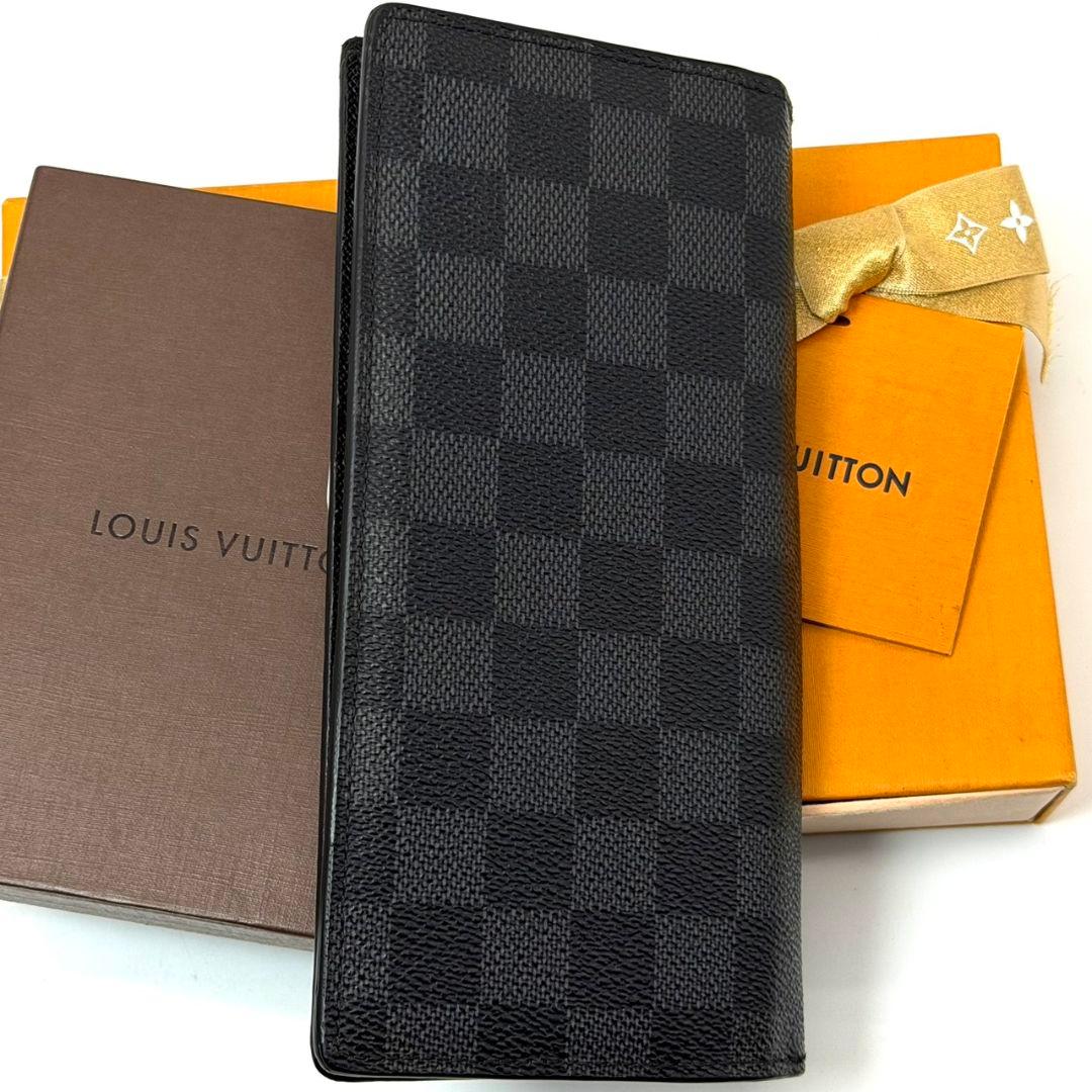 良品 ルイヴィトン ダミエ グラフィット ポルトフォイユ ブラザ 長財布 黒