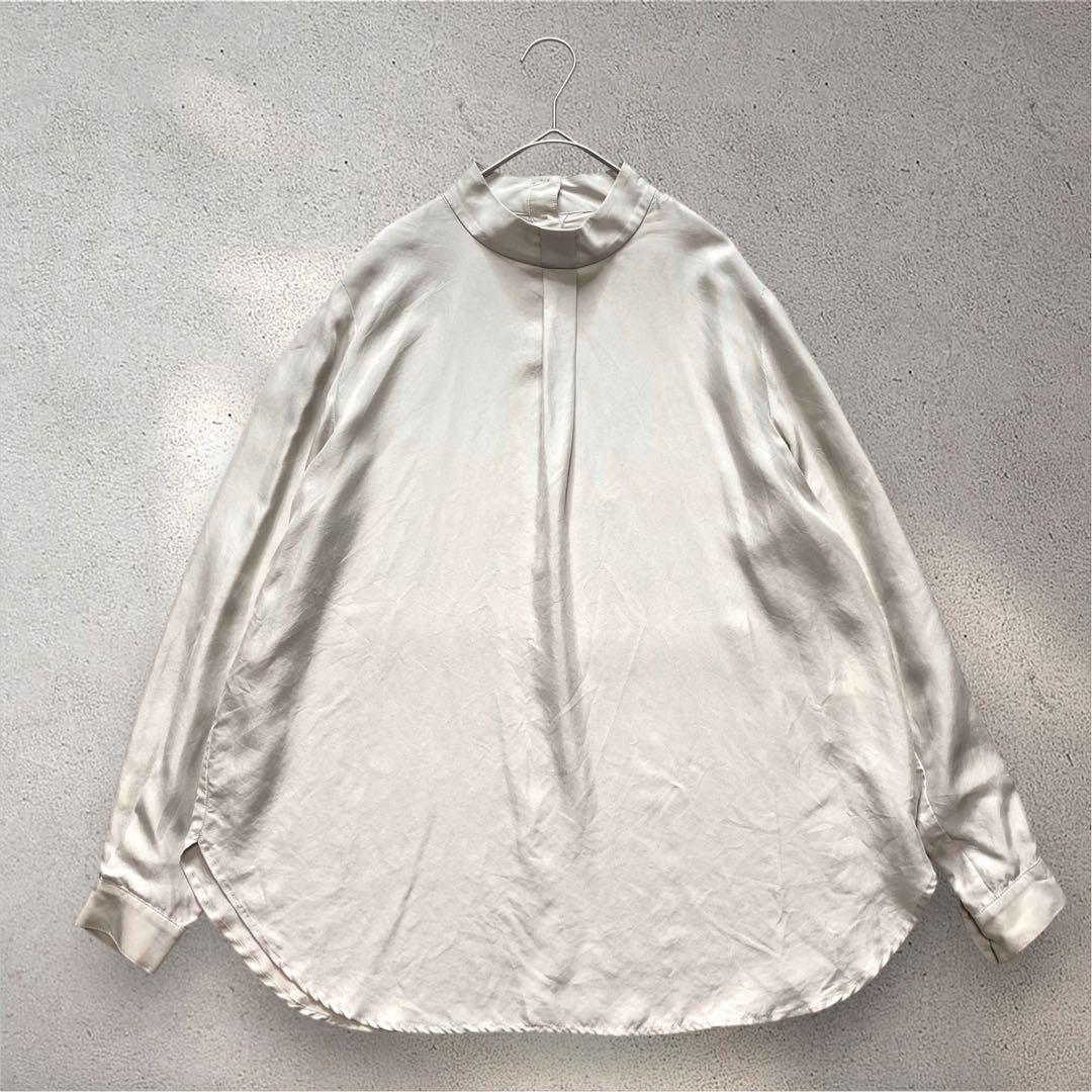 美品✨SOEJU シルク100% ボウタイブラウス　ライトグレー　洗える