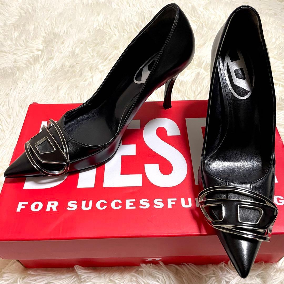 ✨極美品✨ディーゼル ハイヒール ポインテッドトゥ レザー ブラック バックル