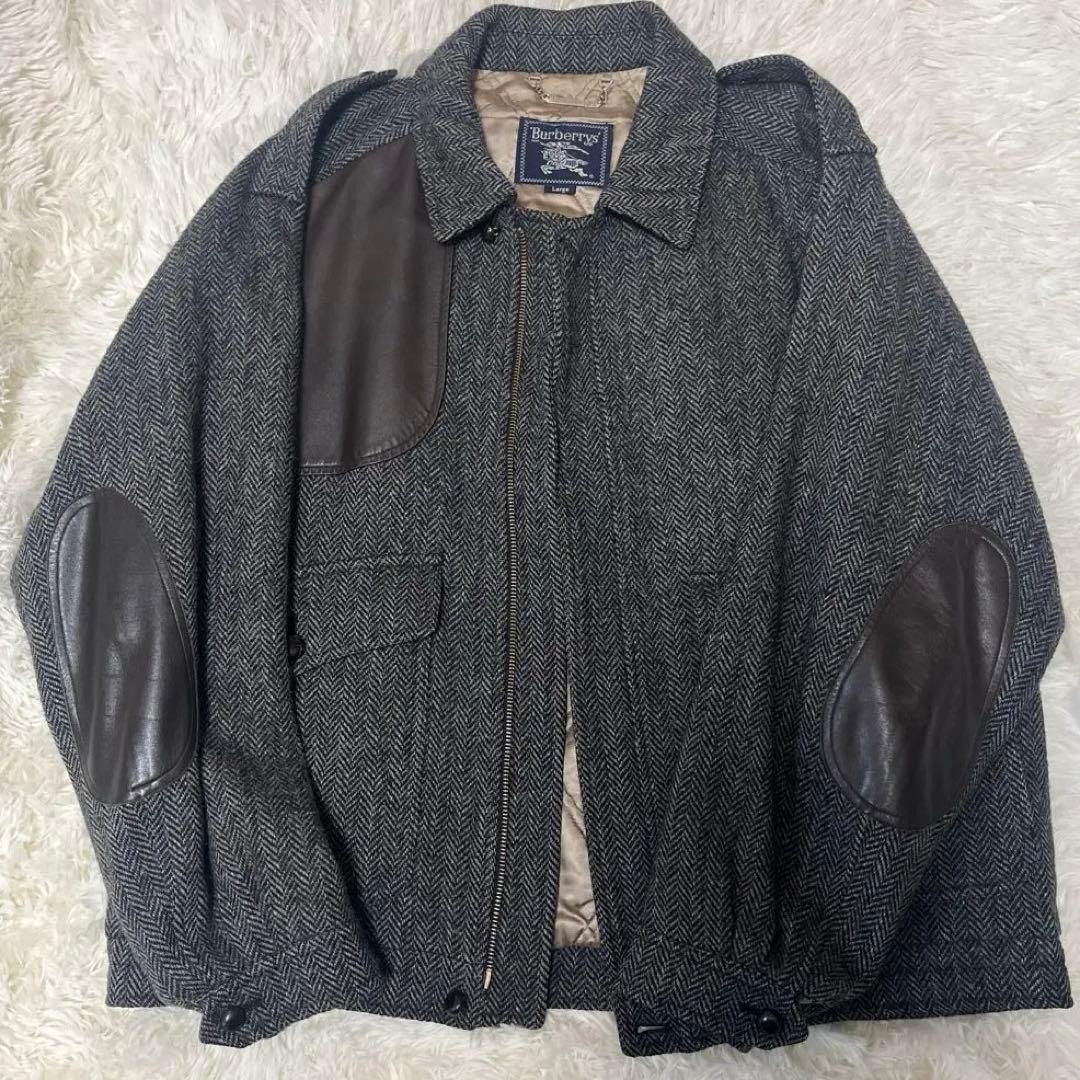 最高級✨90s バーバリー ツイードブルゾン レザー切替 L チンストラップ