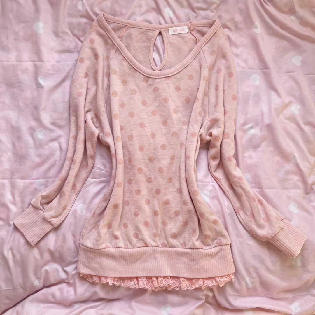 当時物 LIZLISA ピンク水玉レース 姫ギャル 森ガールy2k平成ドット柄