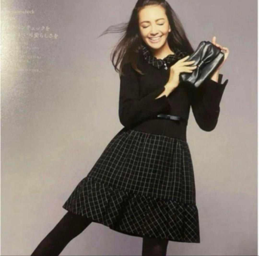 エムズグレイシー ワンピース　チェック　ベルト　襟あり　カメリア　大きい