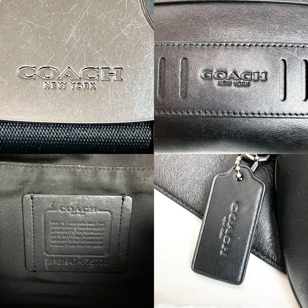 【美品】コーチ　ウエストバッグ　オールレザー　ロゴ　チャーム　ブラック