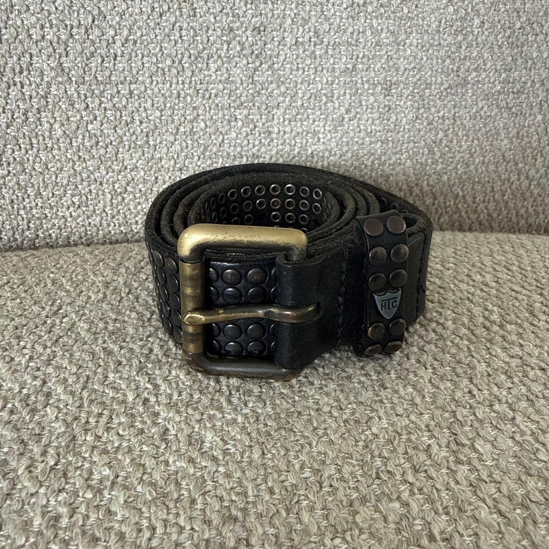 HTC スタッズ付き黒レザーベルト
