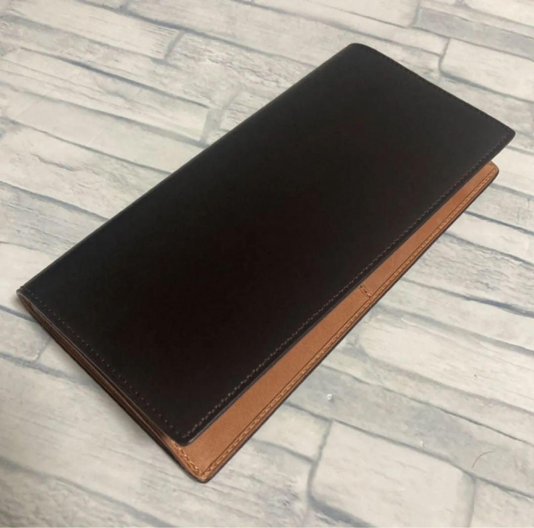 未使用品 コードバン 長財布 小銭入れ有り 馬革 日本製 ブラウン 濃茶