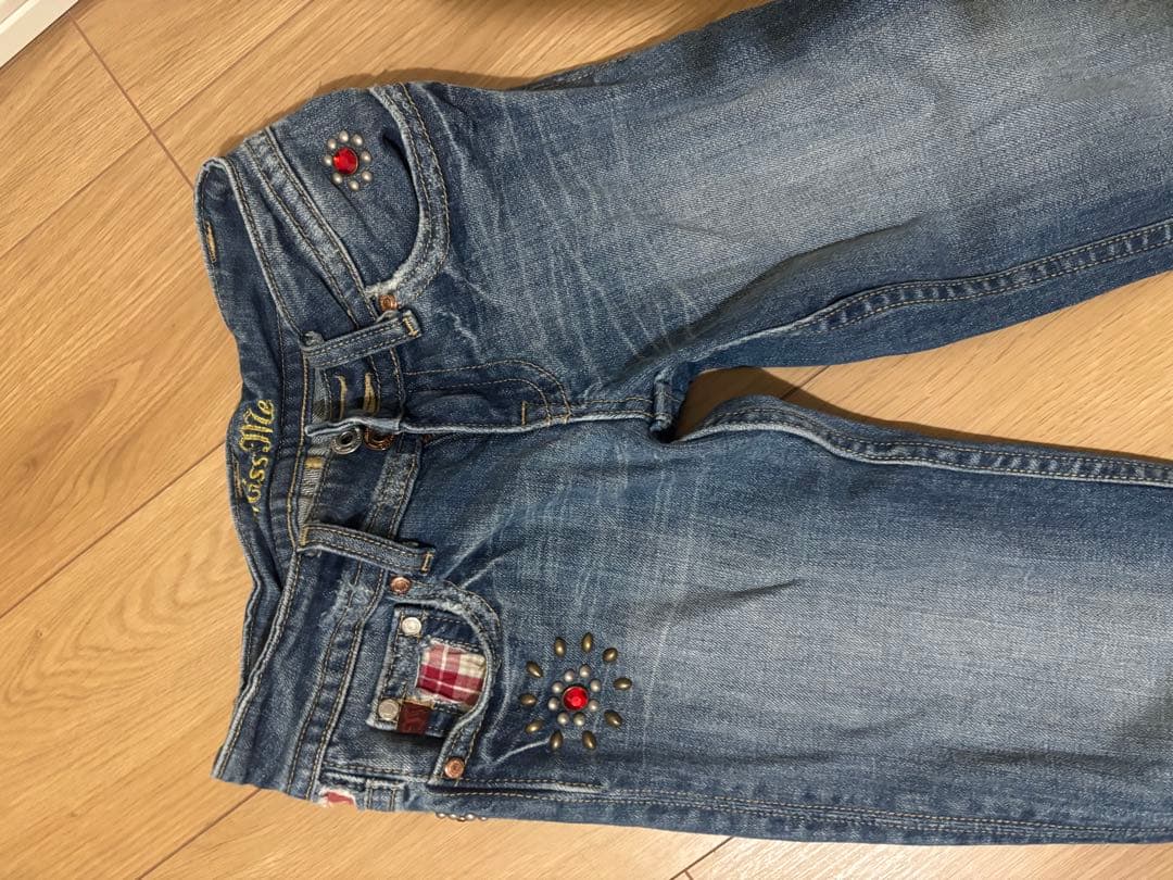 miss me ミスミー ストレートデニム スキニー y2k刺繍装飾ローライズ