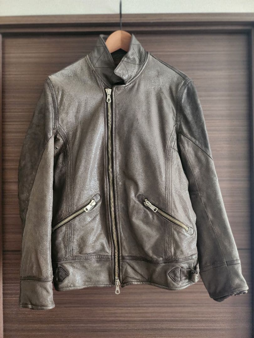 10月末までの限定値下　12000→9800ゴートレザーライダース　グレー