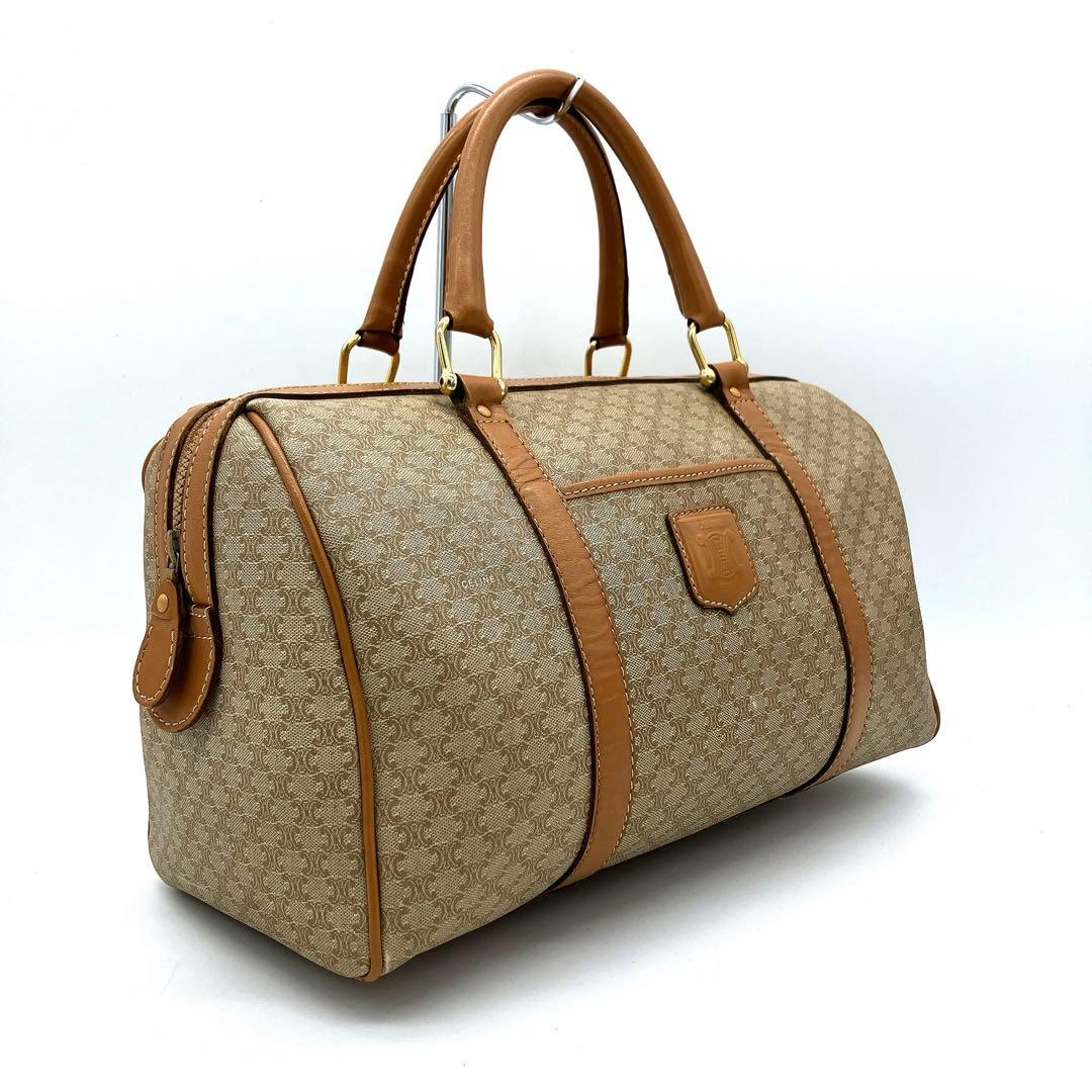 【CELINE】ミニボストンバッグ　マカダム柄　ゴールド金具　ブラウン　PVC