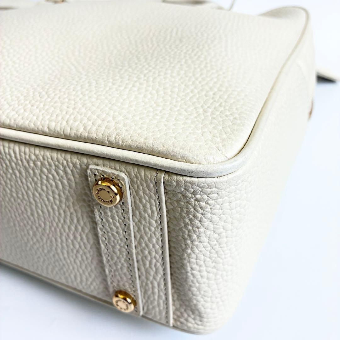 【美品】ADMJ　シボ革　ボストン トートバッグ　アイボリー　ゴールド金具