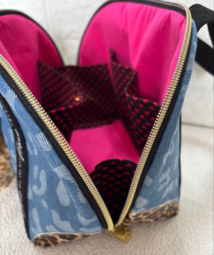 黒*こ様 コヤンイサムチョン　シェル型バッグ　ヒョウ柄ねこちゃん　ヒョウ柄デニム