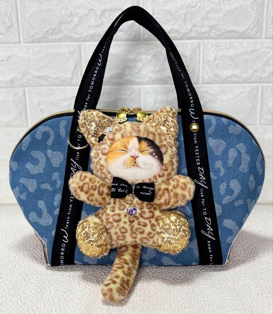 黒*こ様 コヤンイサムチョン　シェル型バッグ　ヒョウ柄ねこちゃん　ヒョウ柄デニム