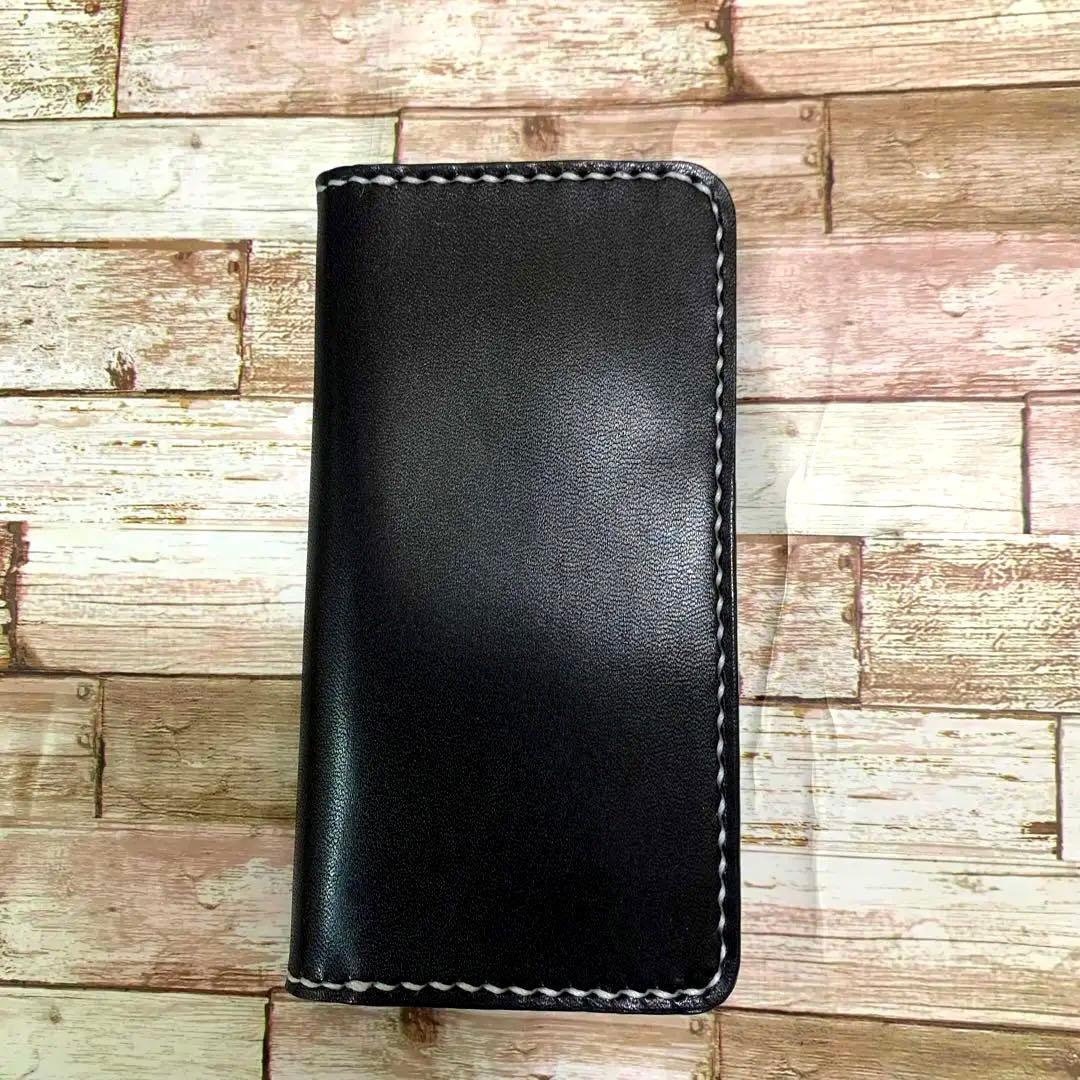 栃木レザー　ブラック　iPhoneケース　　手帳型　本革