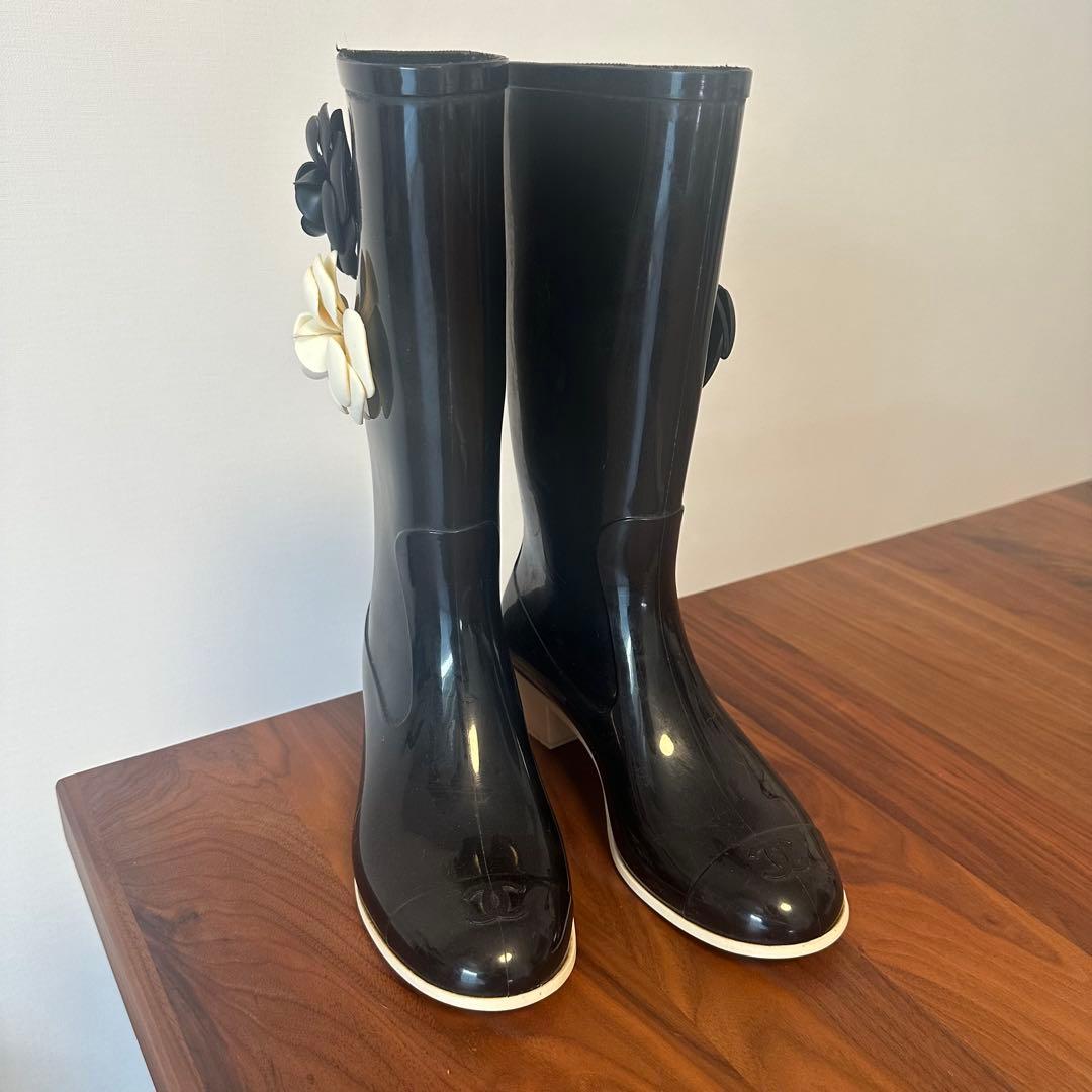 セール！CHANEL シャネル カメリアレインブーツ 長靴 36 レインシューズ