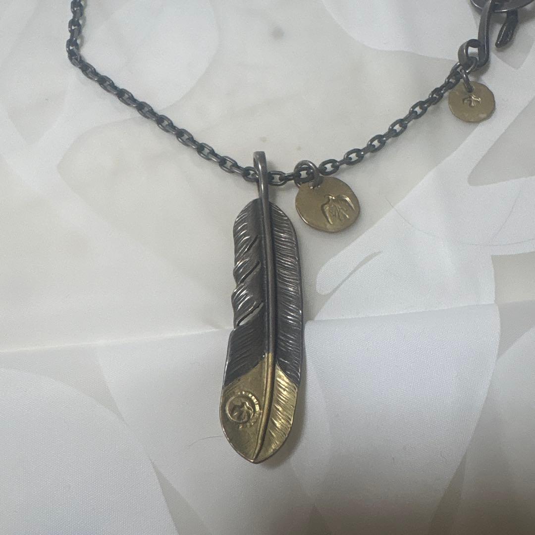 先金フェザー　金メタル大　金メタル小　 ネックレス　ゴーロズ風