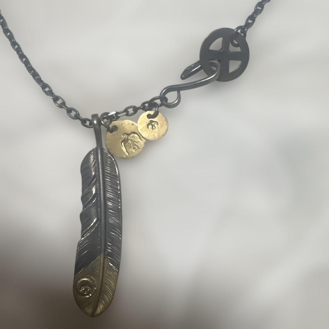 先金フェザー　金メタル大　金メタル小　 ネックレス　ゴーロズ風