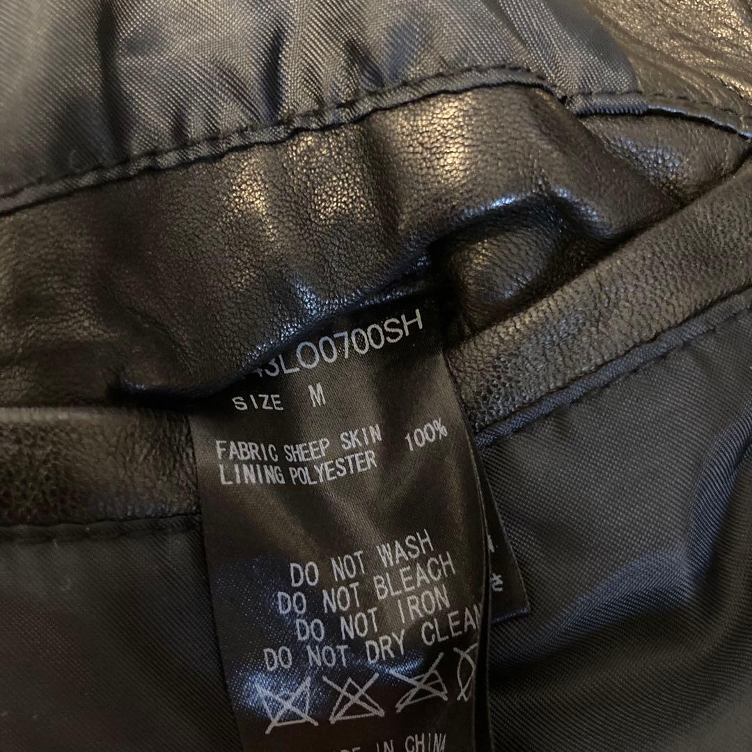 ナノユニバース レザージャケット ライダース 羊革 黒 襟 シングル