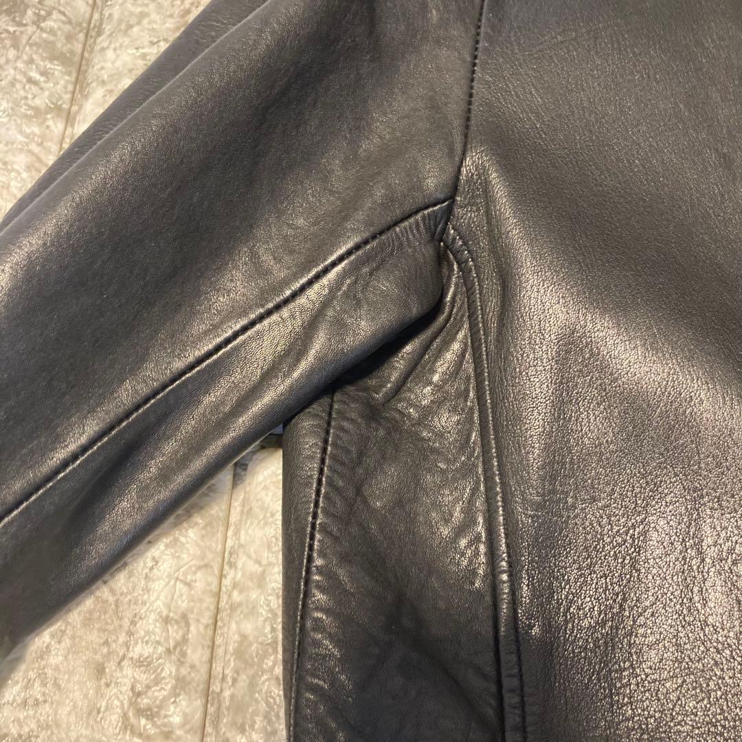 ナノユニバース レザージャケット ライダース 羊革 黒 襟 シングル