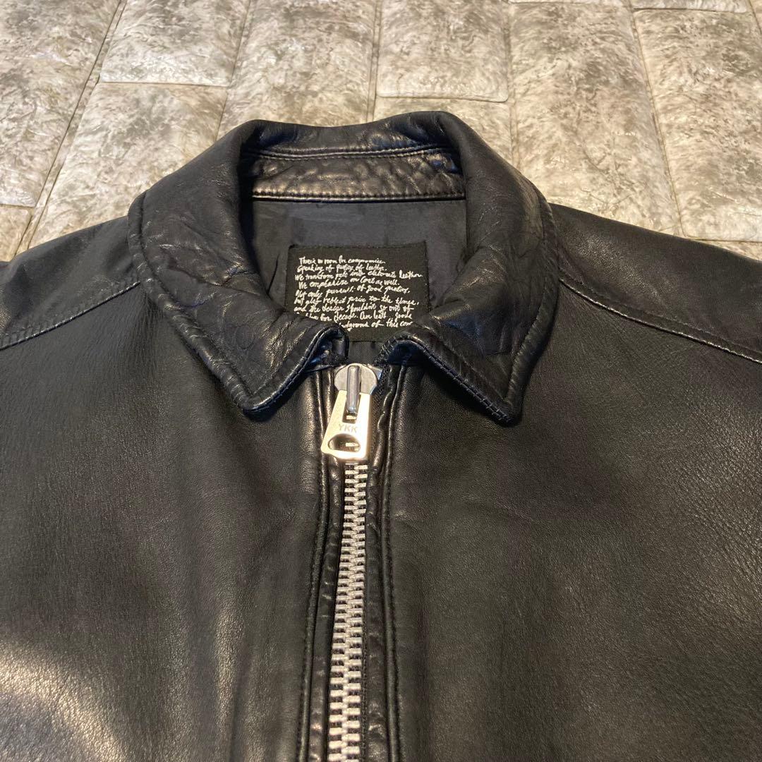 ナノユニバース レザージャケット ライダース 羊革 黒 襟 シングル