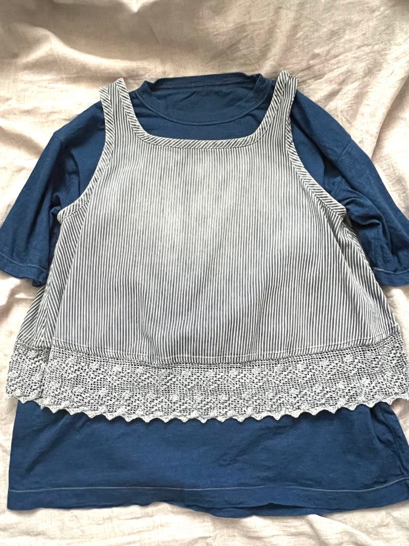 45R 45プチデニム‪✕‬レースのフレアキャミ ヒッコリー