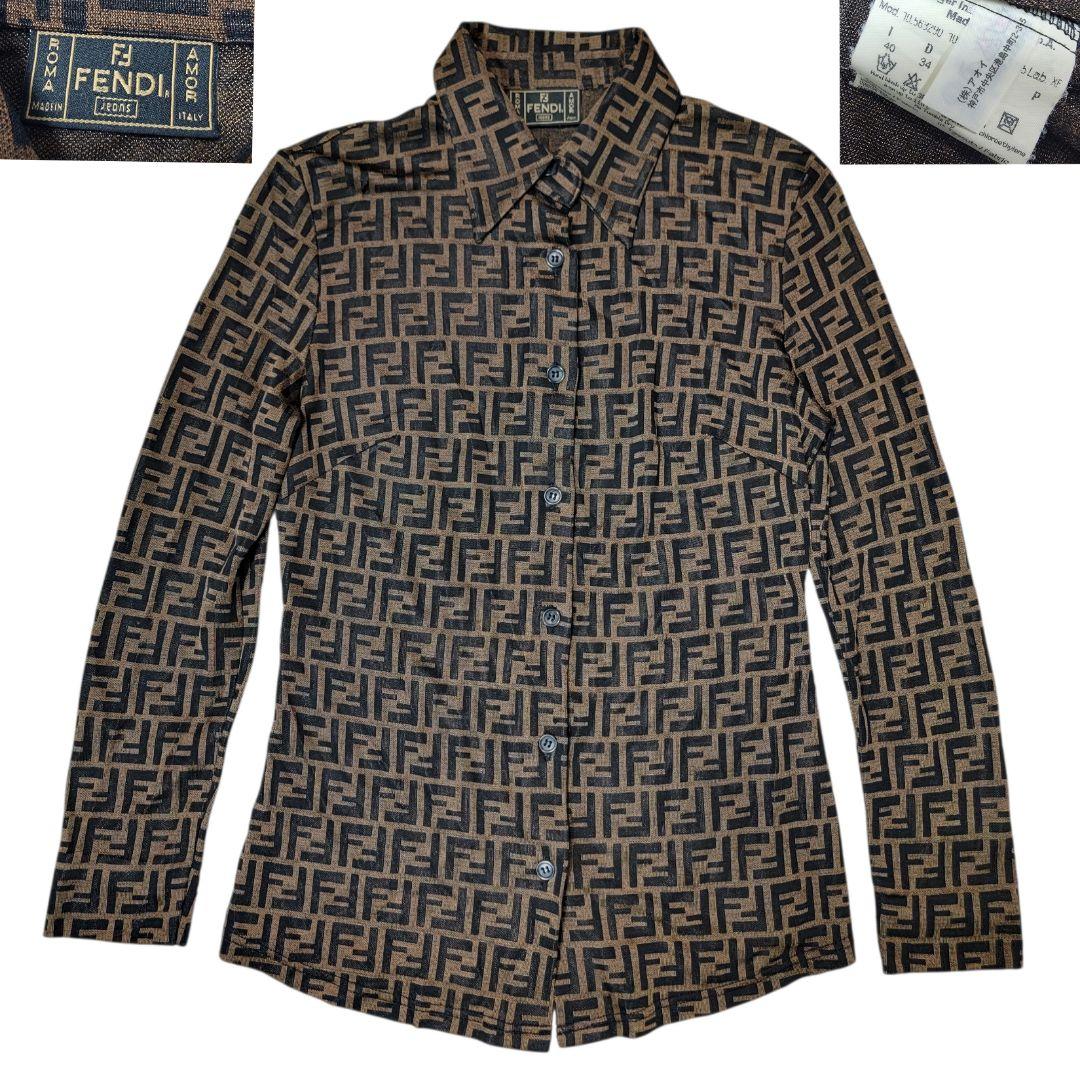 80S-90S フェンディ FENDI ズッカ柄 長袖シャツ S シアーブラウス
