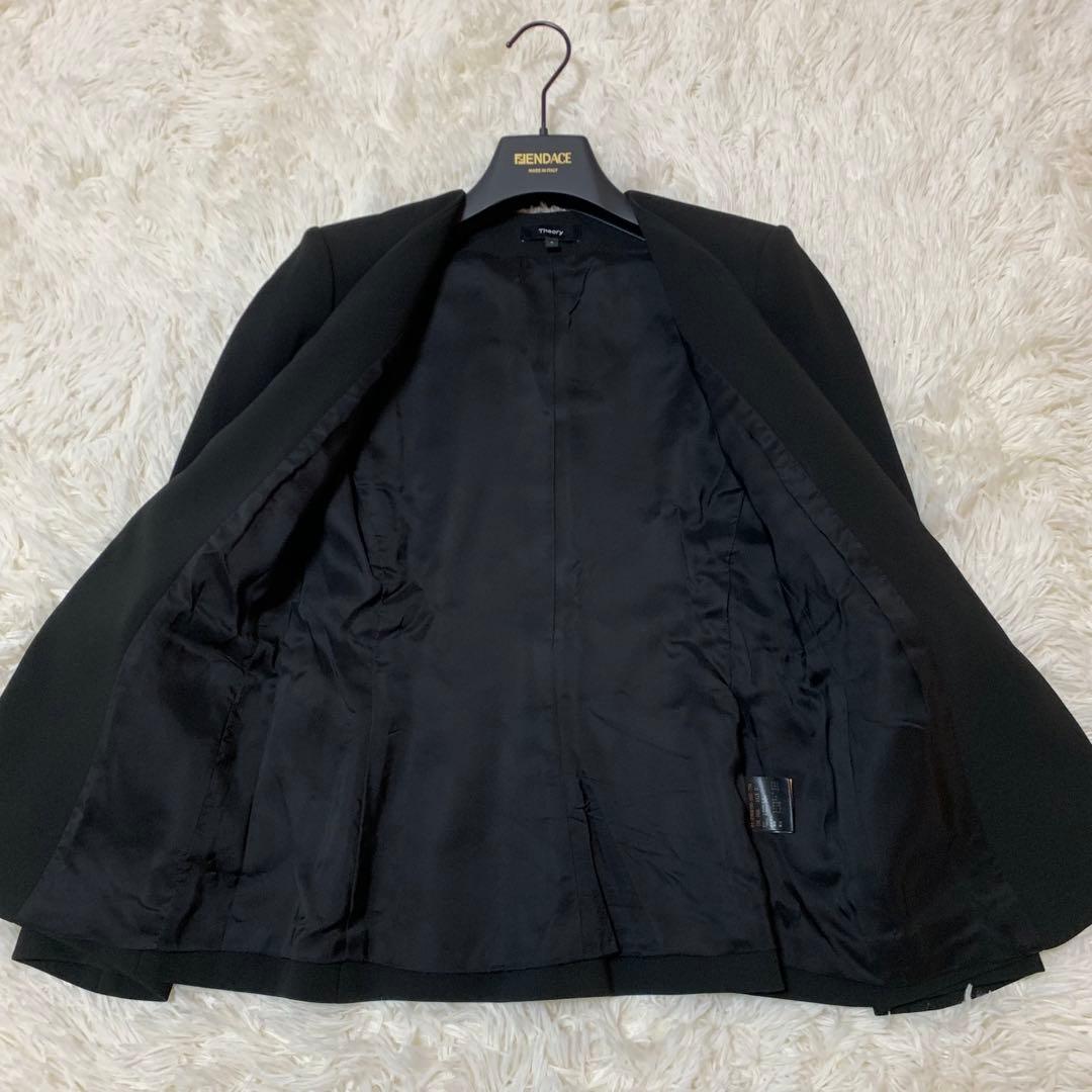 【大人気】セオリー　現行　パンツスーツ　ブラック　0 ノーカラー　セットアップ