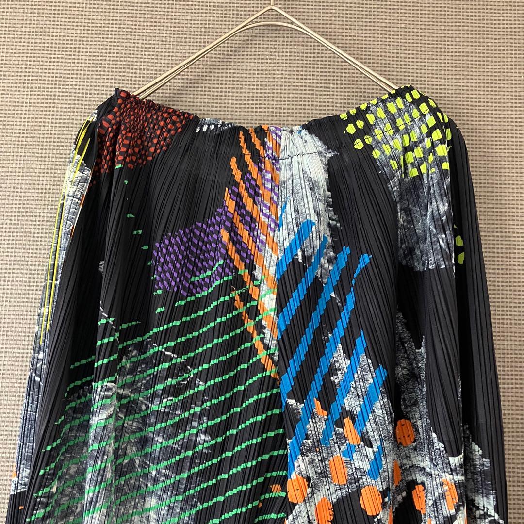 希少　極美品　プリーツプリーズ　マルチカラー　ワイドパンツ　ガウチョパンツ　2