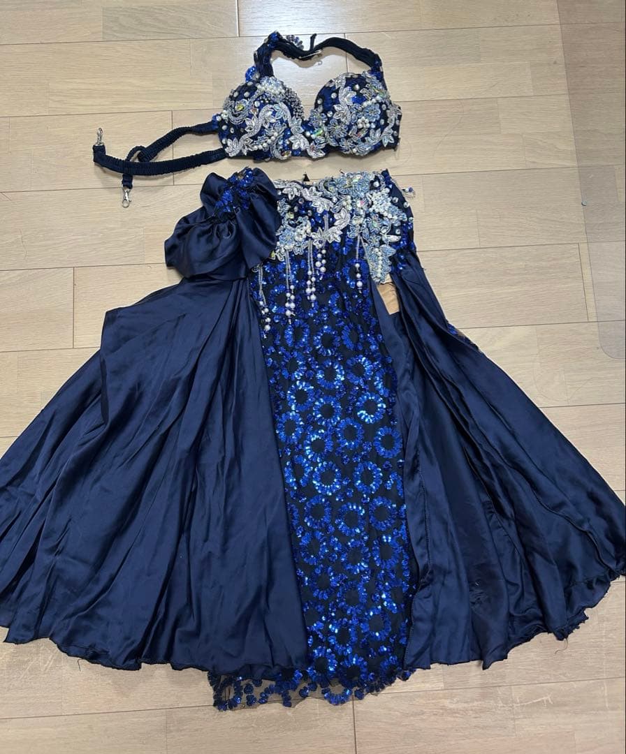 Hanan ベリーダンス　ブラスカートセット　紺色