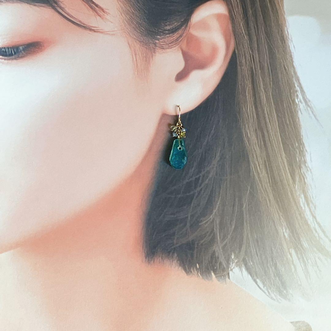 Kaya◆希少ローマングラスピアス✧マルチカラーサファイア/レモンクォーツ