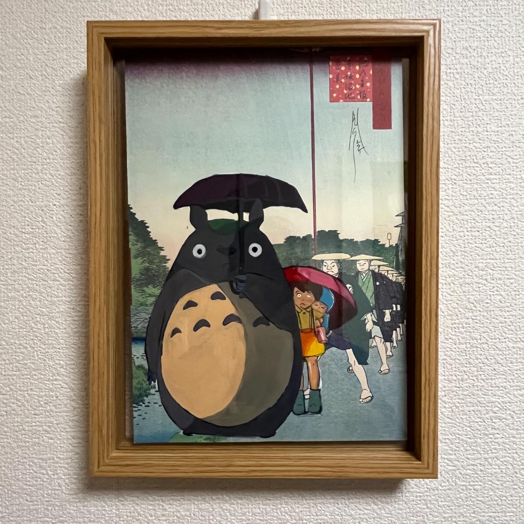 トトロ 手描きアート 木製フレーム付き