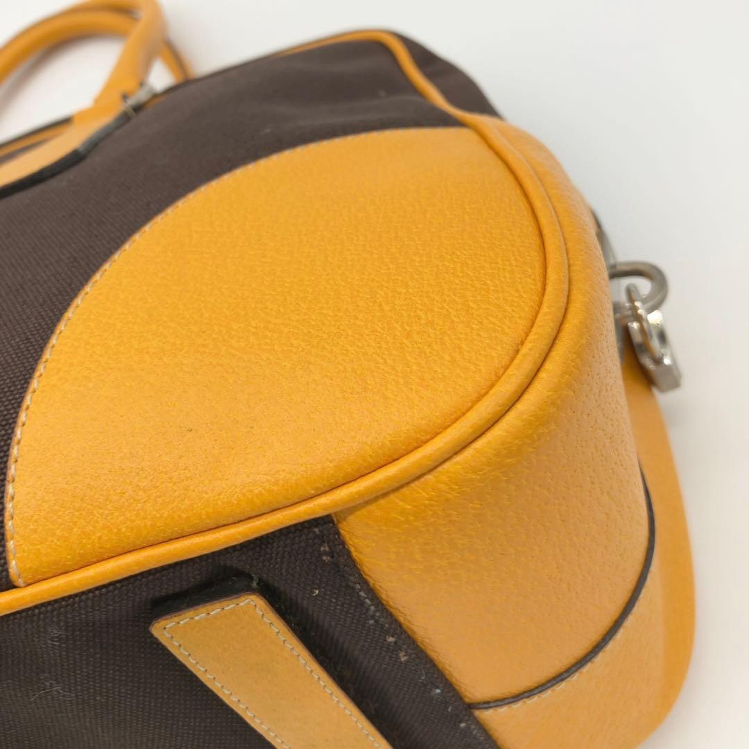 PRADA 三角ロゴプレート キャンバス レザー ミニボストン ハンドバッグ