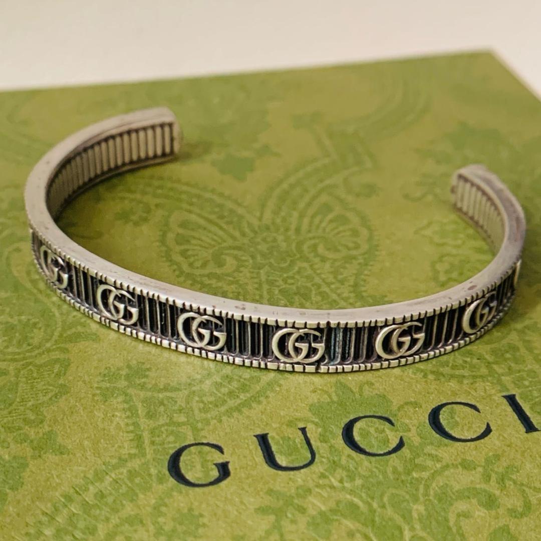 グッチ 925 マーモント バングル 16 ブレスレット 燻し gg ダブルG