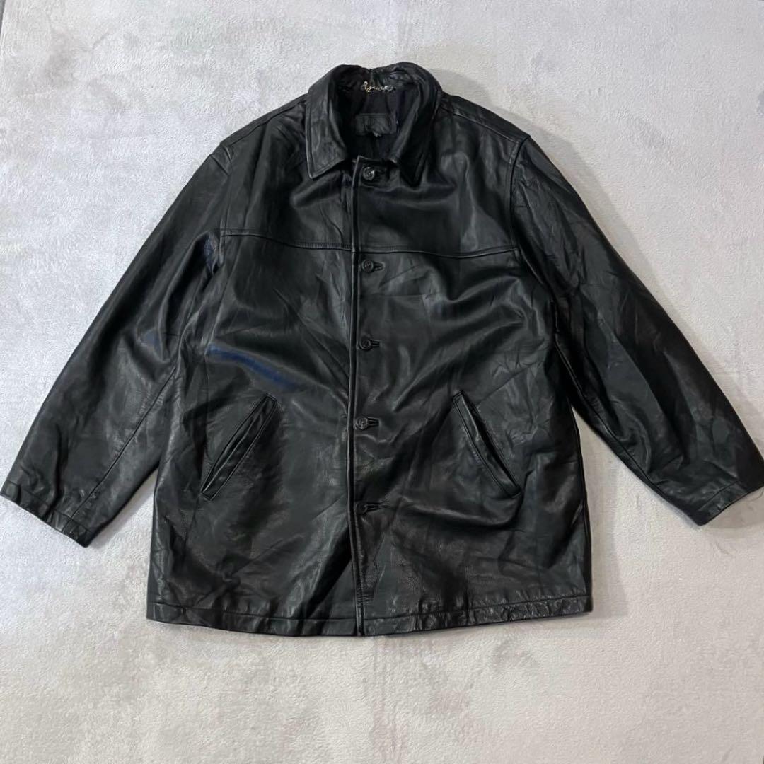 J.CREW 90s レザーカーコート　ボタンダウン　100%本革　ヴィンテージ