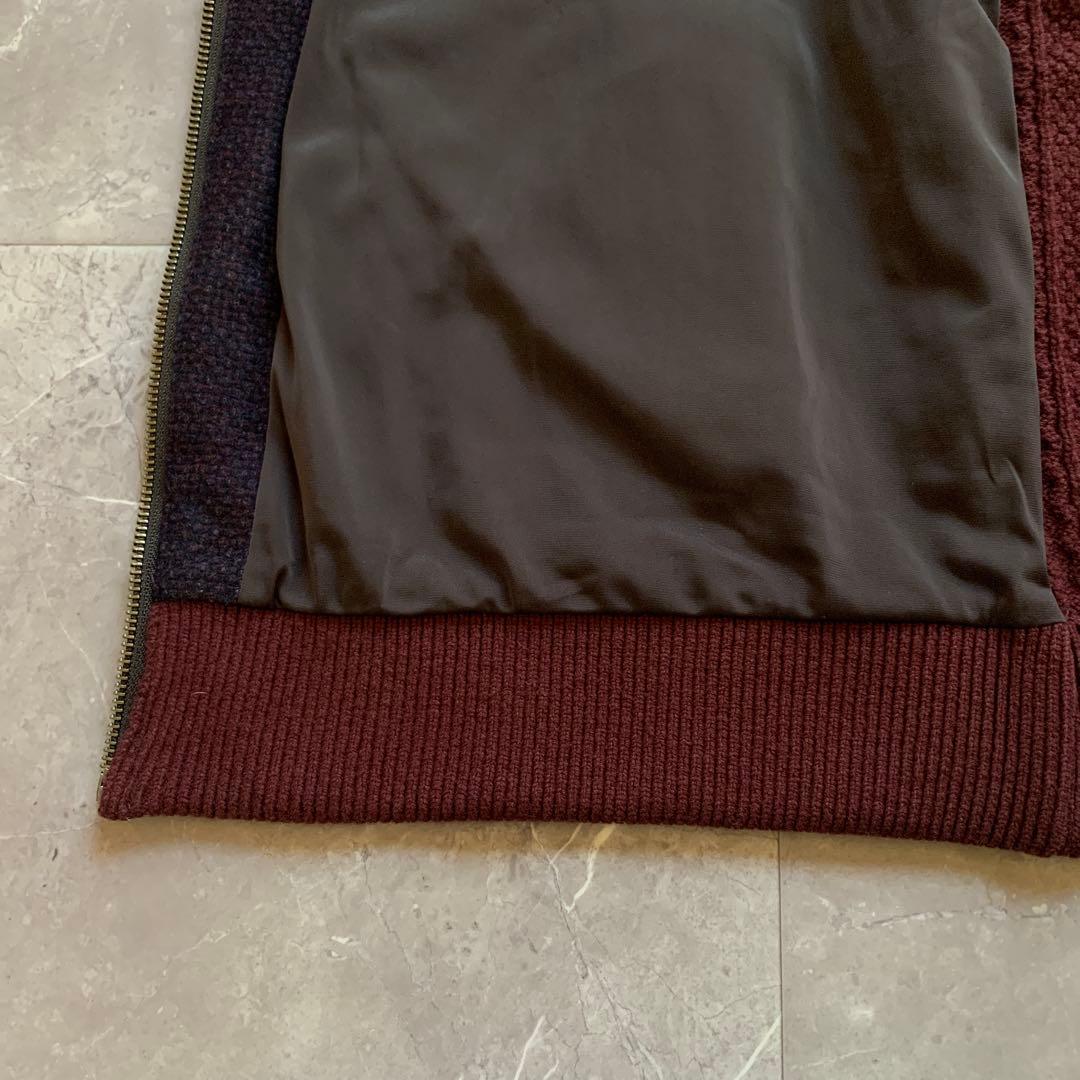 PAPAS + パパスプラス　ニットZIPブルゾン　袖ケーブル　エンジ　L