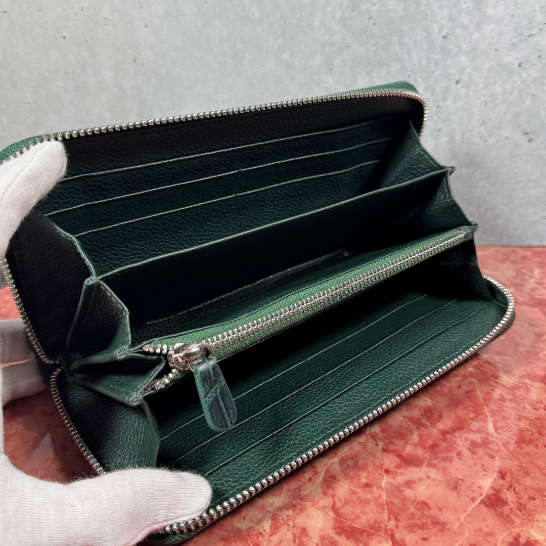 新品 クロコダイル 長財布 ダークグリーン 本革 ワニ革 シルバーファスナー