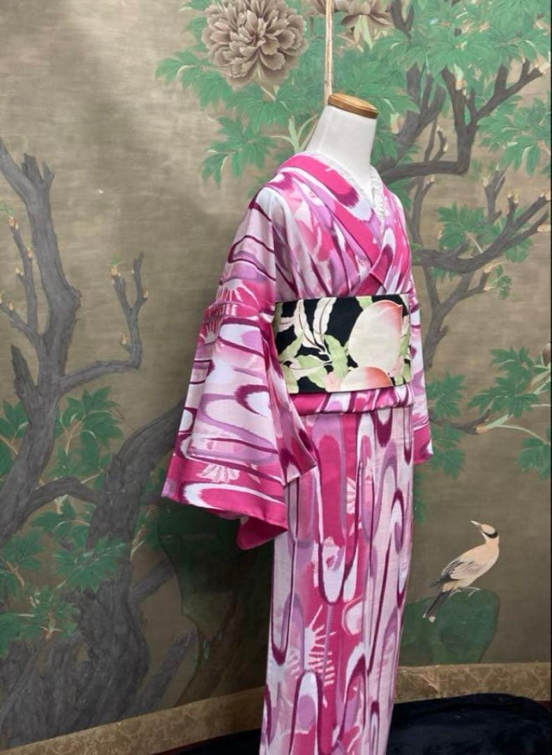 新品未使用　ぼかし モダン単衣　浴衣　セオアルファブランド撫松庵　絞り綿帯付き