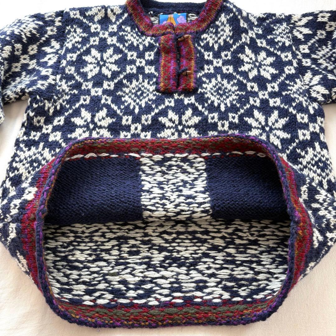 美品✨ネパール製　ウール100%　ハンドメイド　ニット　セーター　プルオーバー