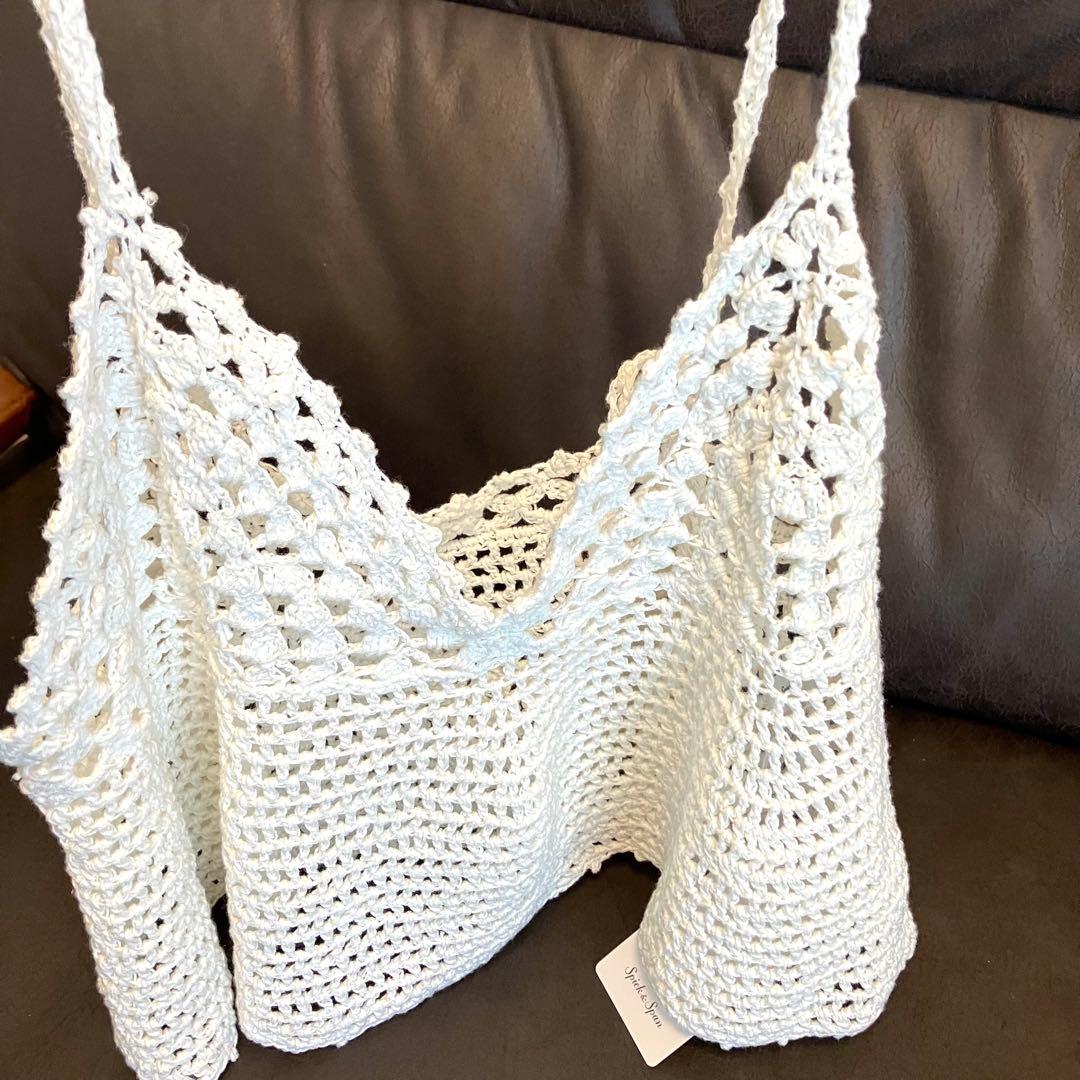 新品タグ付き✨Spick & Span クロシェニットキャミソール　FREE　白