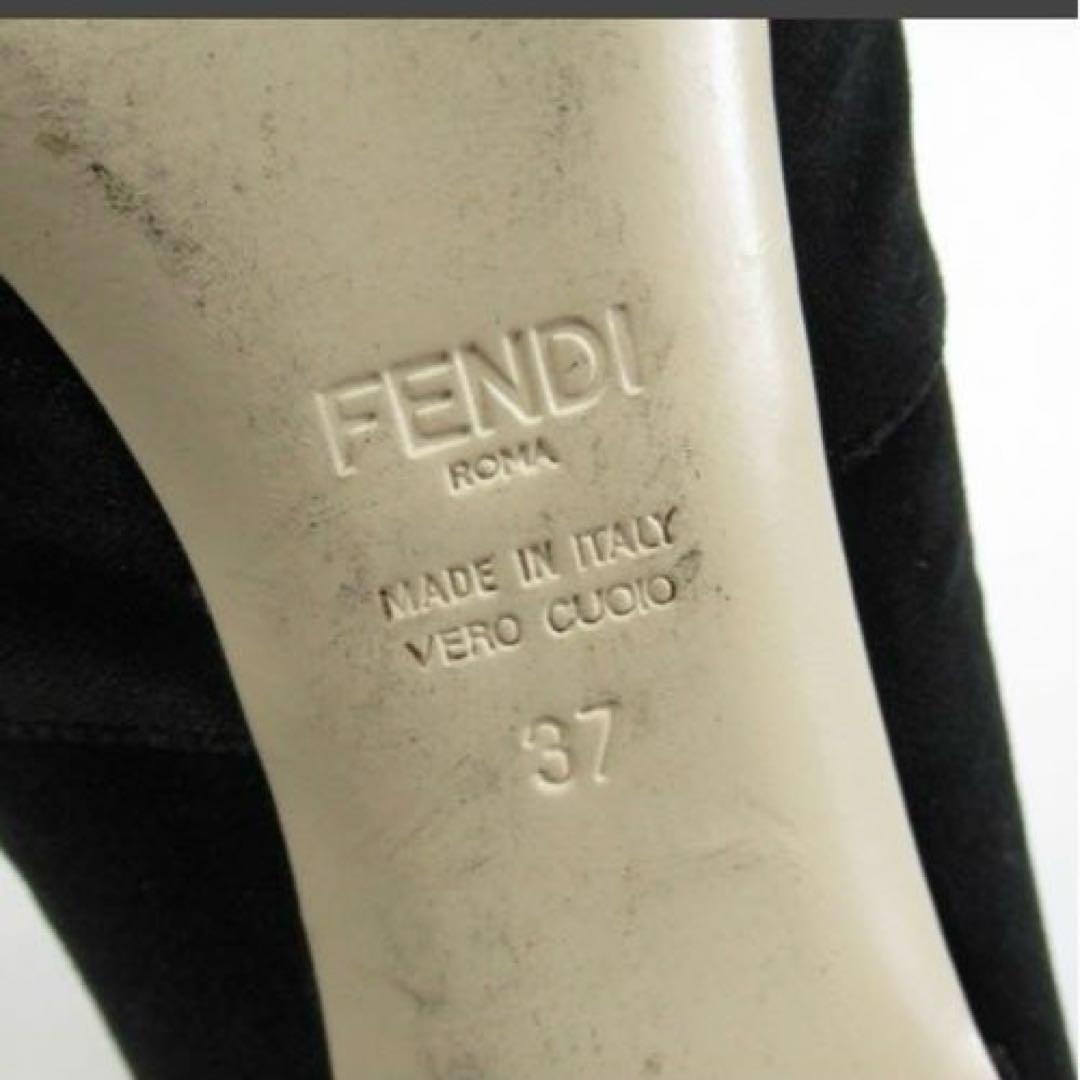 良品 FENDI　ロゴ入りソックスブーツ 37サイズ　24cm相当　スエード 黒