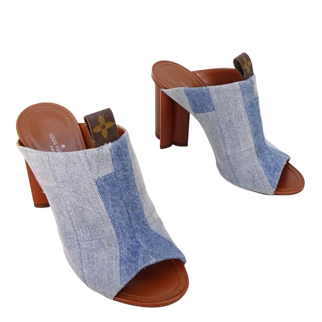 本物 良品■ルイヴィトン■ウェッジソール デニム サンダル ミュール モノグラム