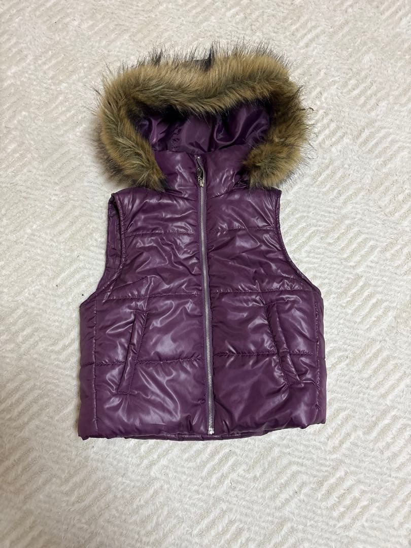 パープル ダウンベスト ファー付き平成y2k