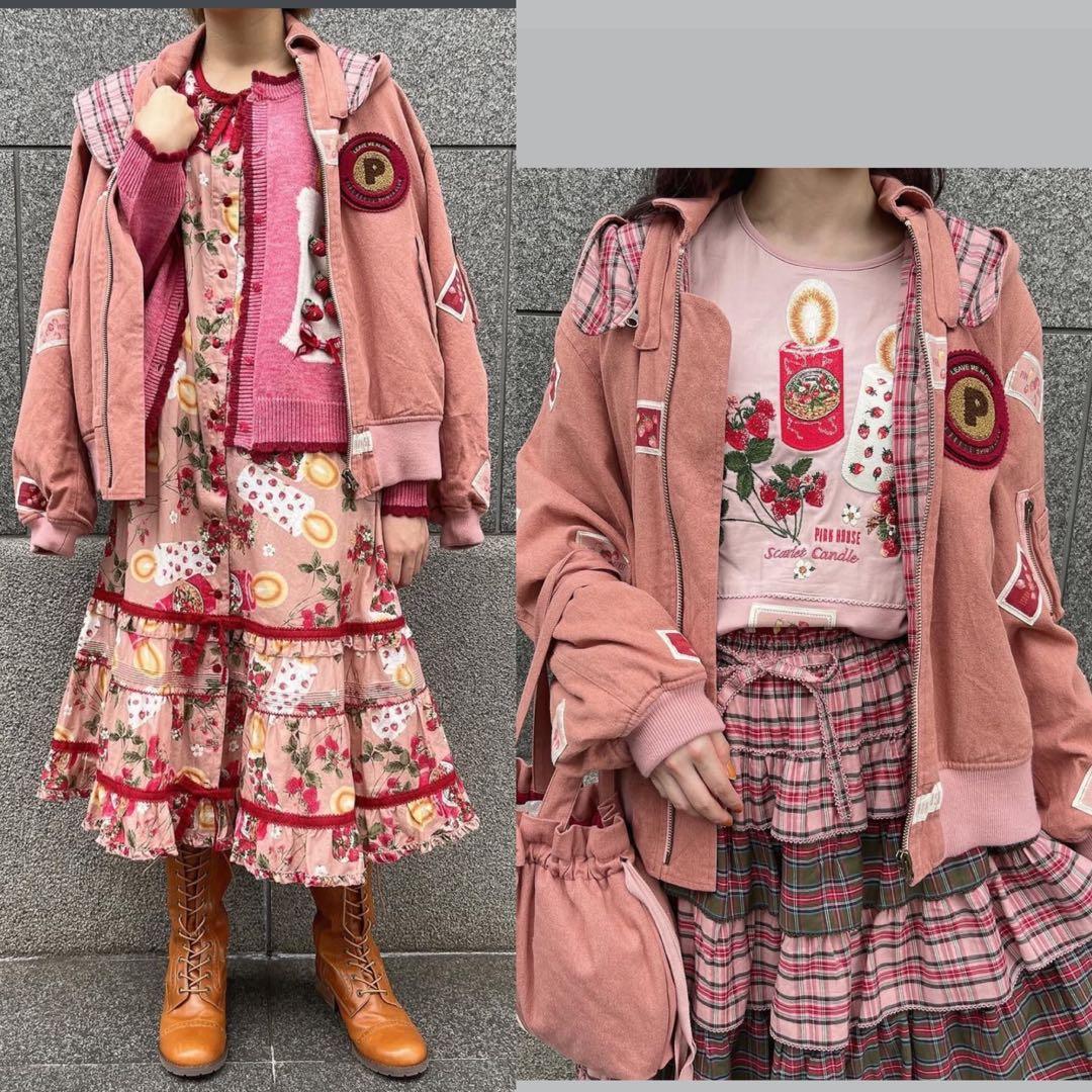 ゆ*♡様 ピンクハウス PINKHOUSE イチゴ刺繍 ワッペンデニム中綿コート