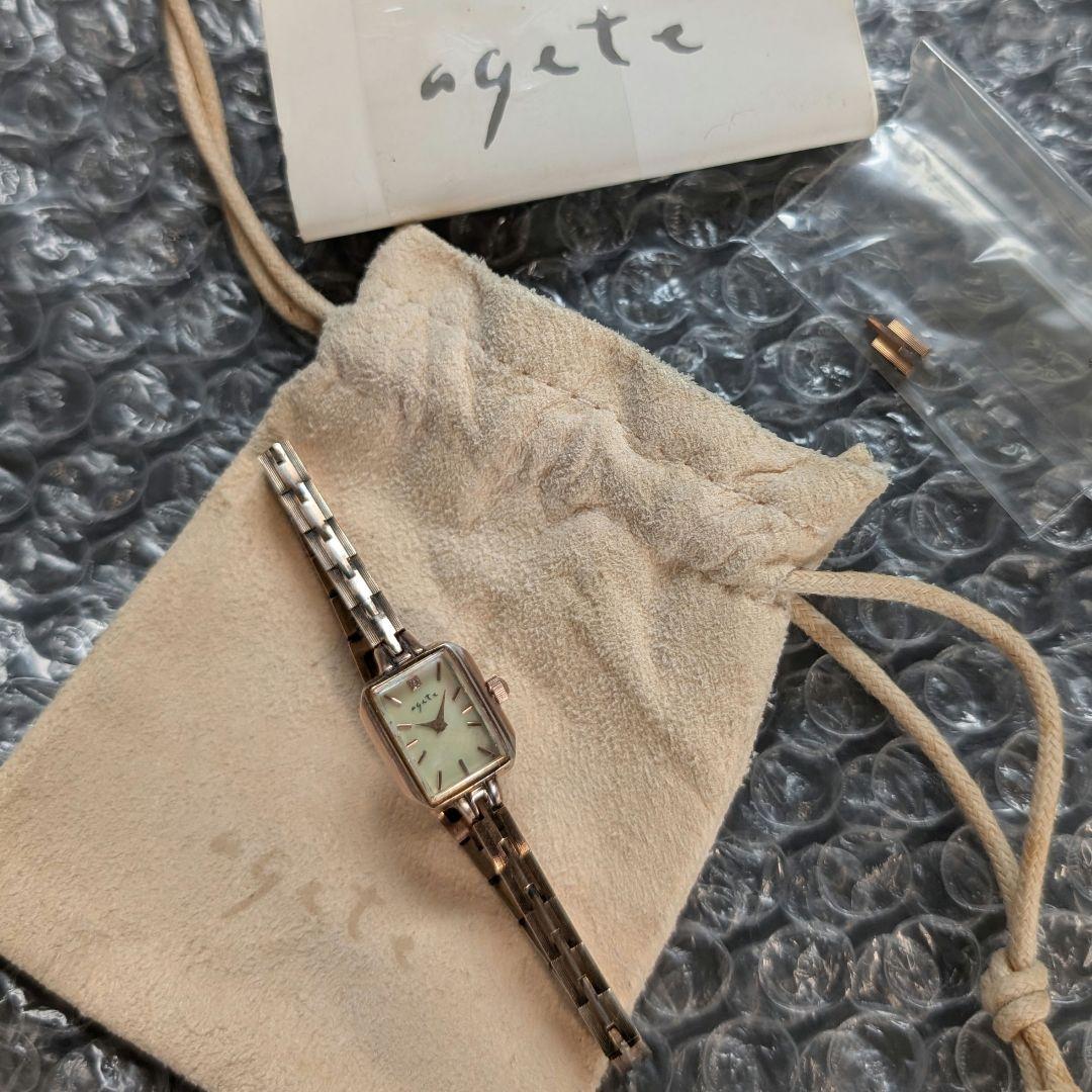 agete アガットK18GP ジュエリーローズゴールド スクエア 腕時計